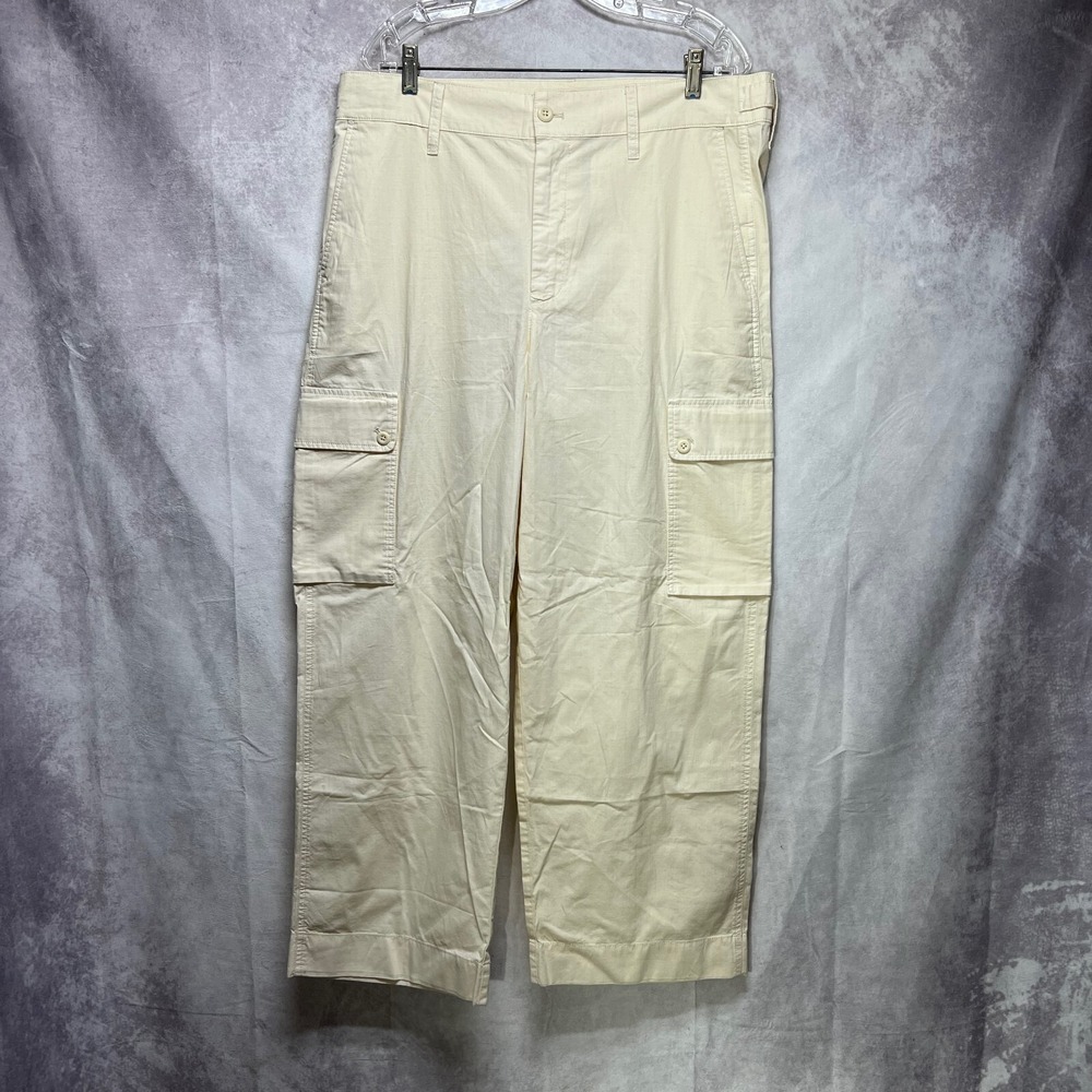 J Crew Cargo Pants Womens 32 Natural Beige Ripstop Cotton Wide Leg BW538